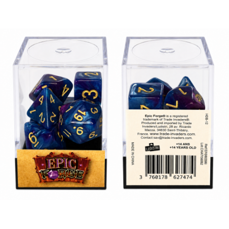 Lot de 7 dés en boîte – Fusion Bleu et violet clair