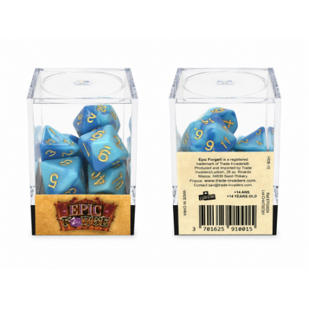 Lot de 7 dés en boîte – Fusion Bleu clair et blanc