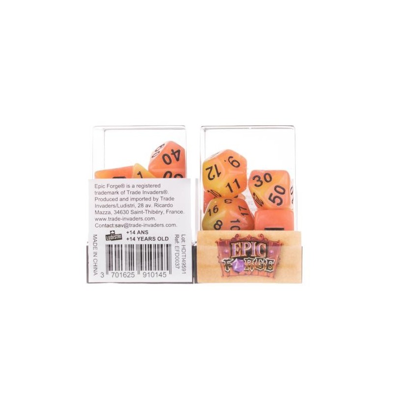 Lot de 7 Dés en boîte – Feu phosphorescent