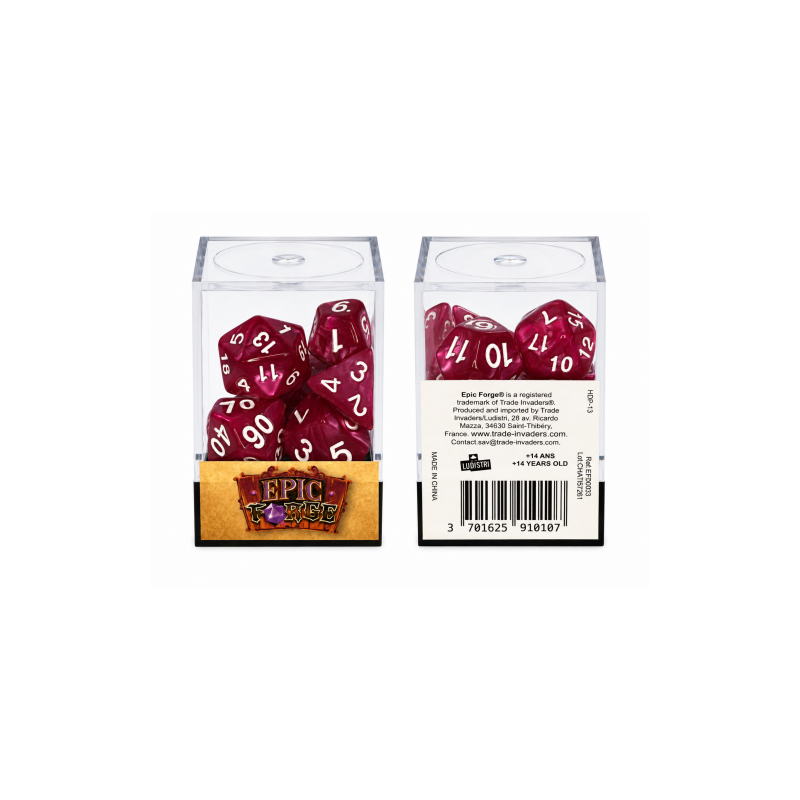 Lot de 7 Dés multiformat en boîte – Rose Rouge nacré