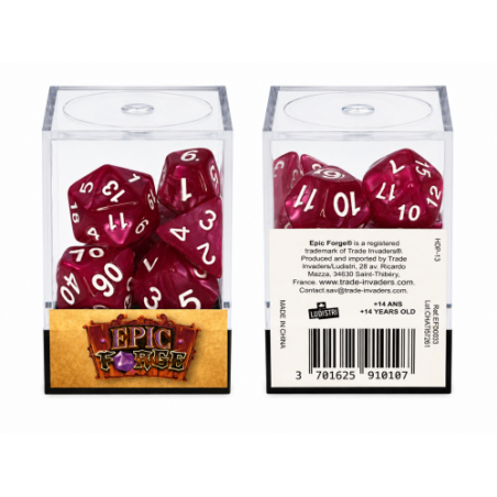 Lot de 7 Dés multiformat en boîte – Rose Rouge nacré